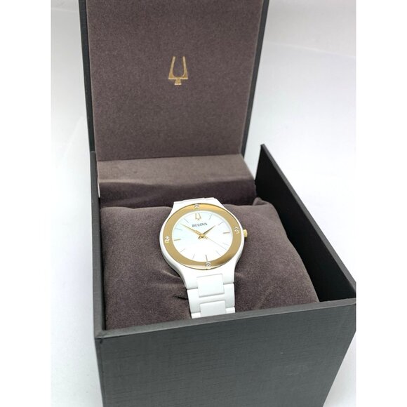 Bulova Women's Watch 98R292 Millennia Quartz Gold White Dial Ceramic Diamond - Picture 3 of 14